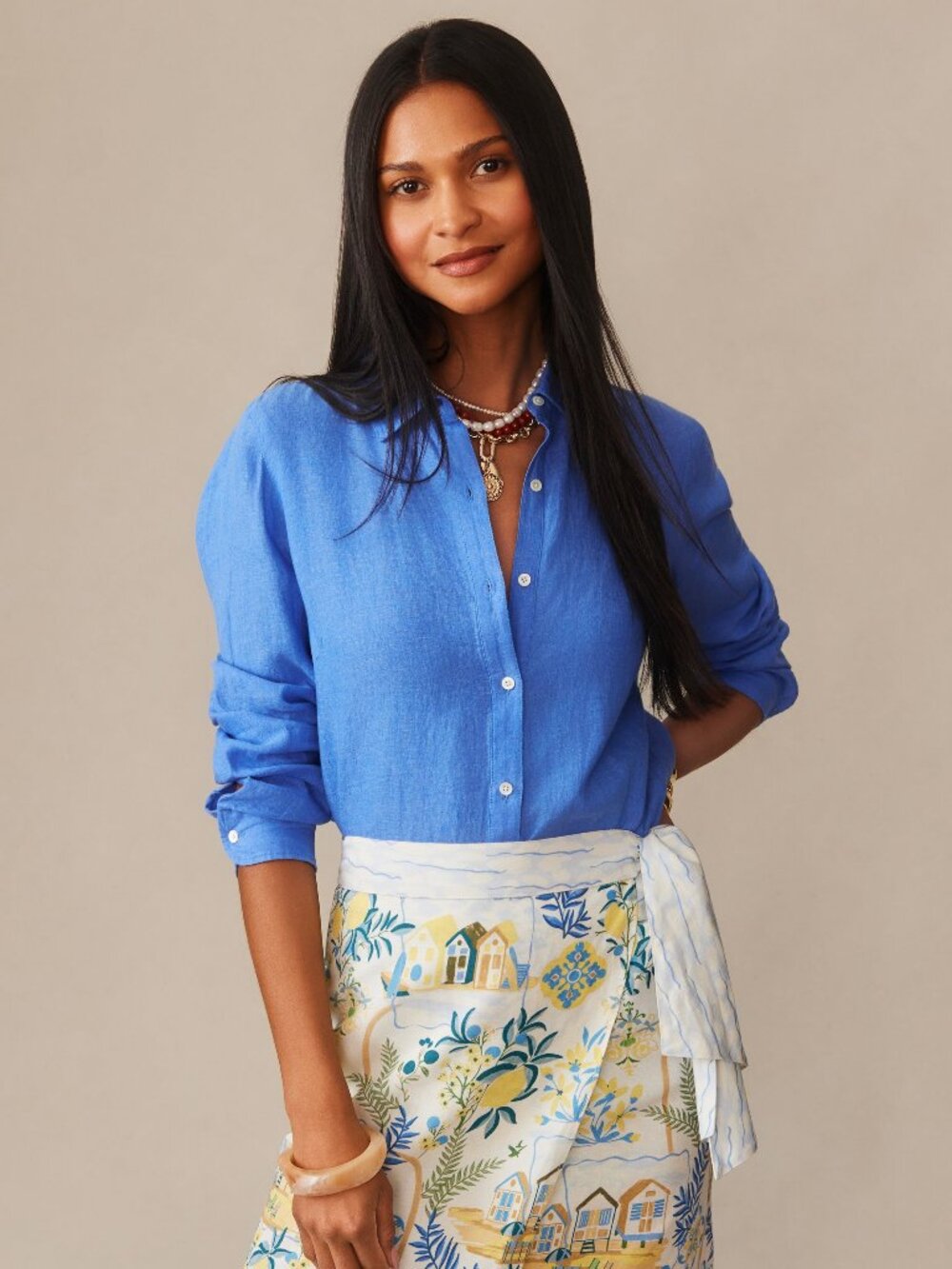 J McLaughlin Britt Linen Shirt - French Blue NEW